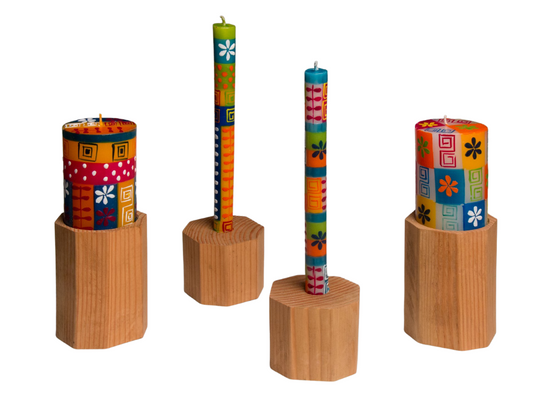 Dual Candle Holders for Pillars & Tapers - Golden Wood