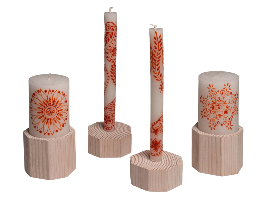 Dual Candle Holders for Pillars & Tapers - White Wash Wood
