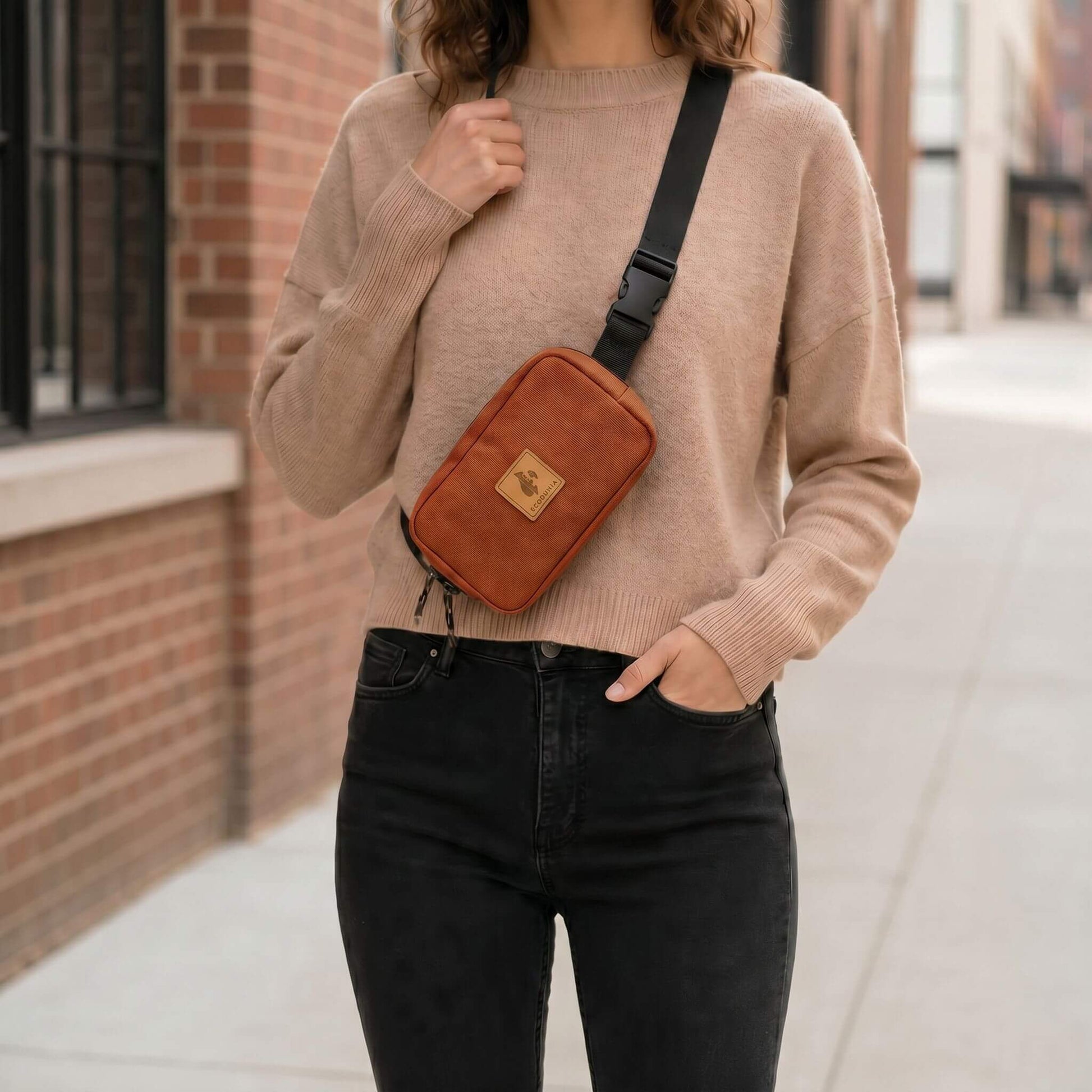 Canvas Crossbody Belt Bag Pouch, The Everywhere Belt Bag #color_rust
