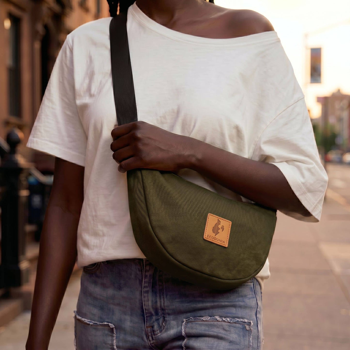 Canvas Forest Green Round Mini Shoulder Bag #color_green