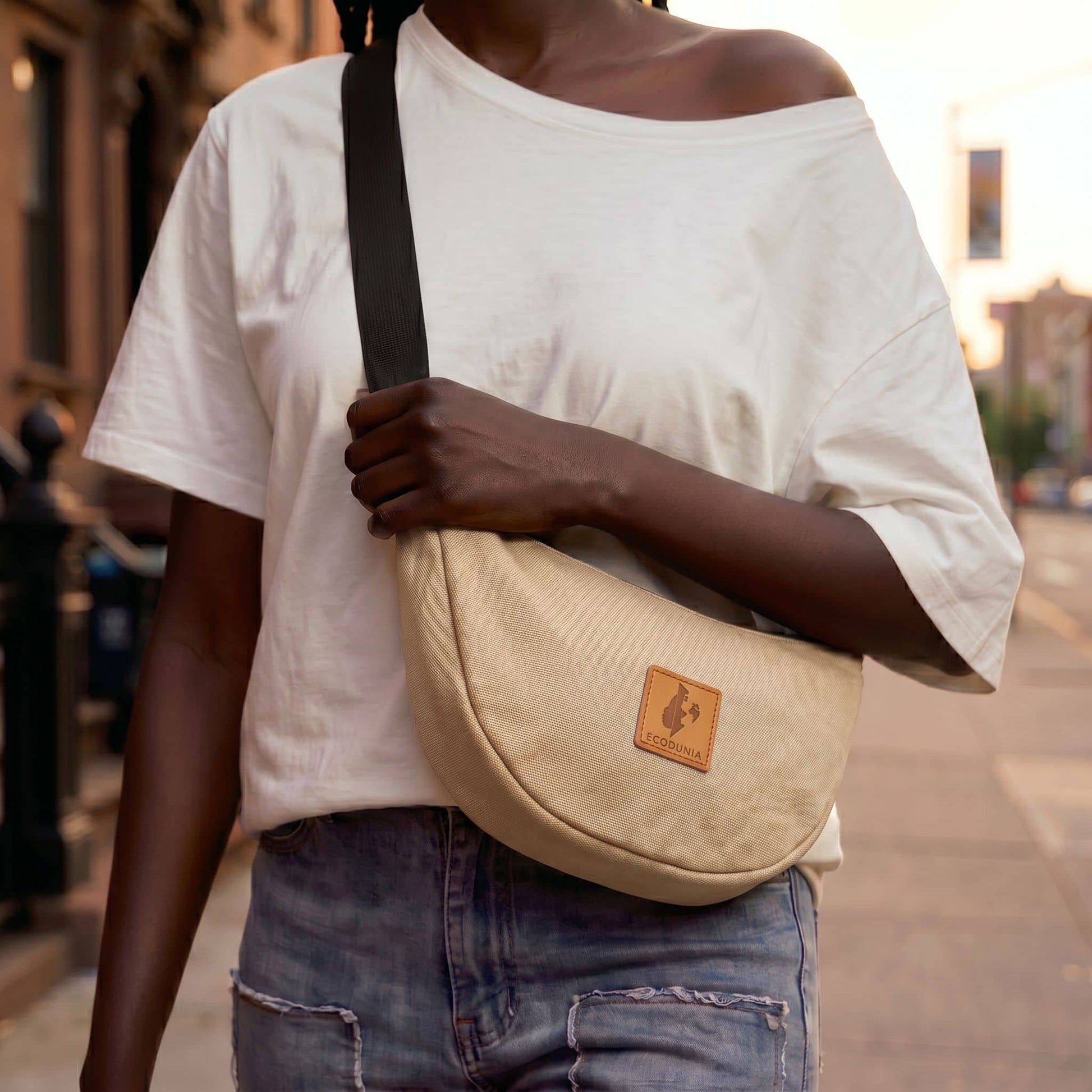 Canvas Forest Green Round Mini Shoulder Bag #color_sand-white