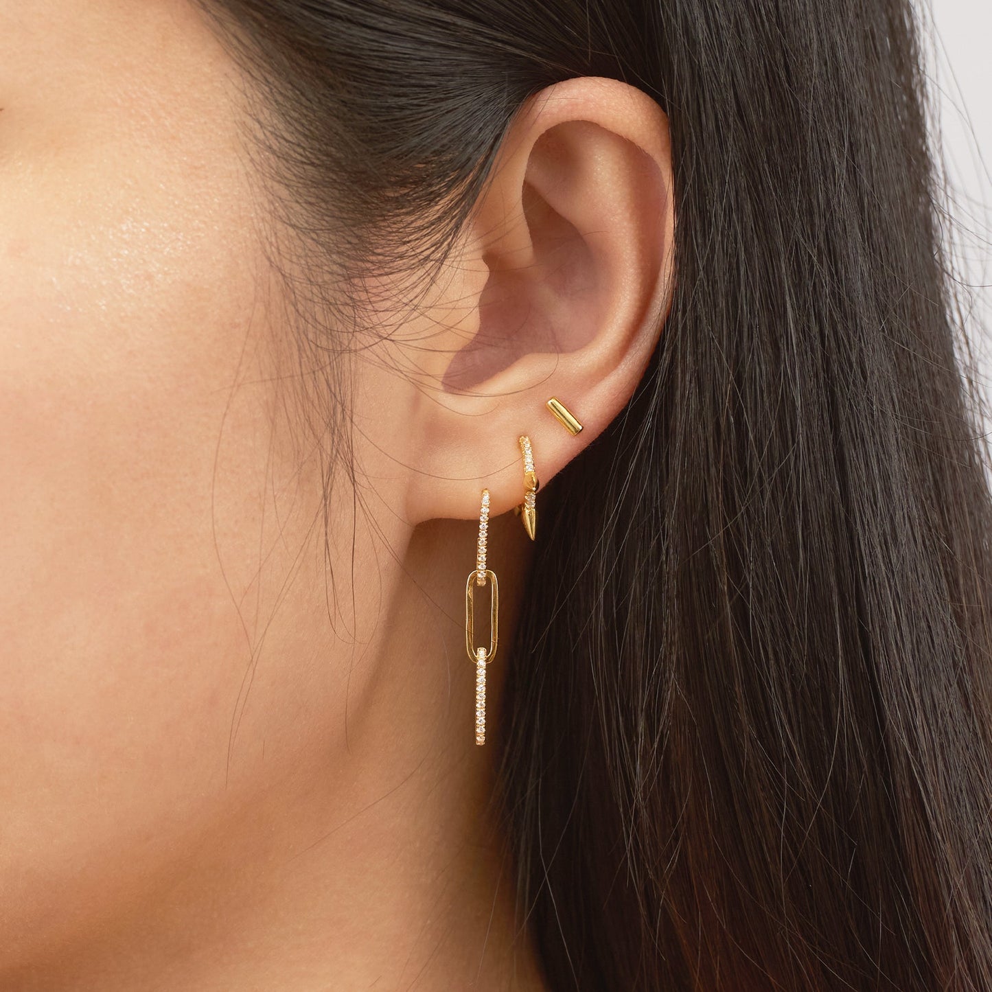 CZ Link Chain Dangle Stud Earrings
