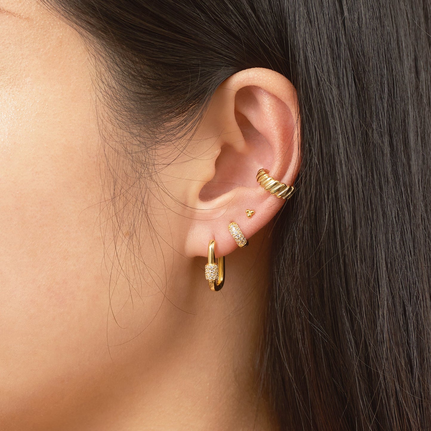 Square CZ U Shape Hoop Earrings