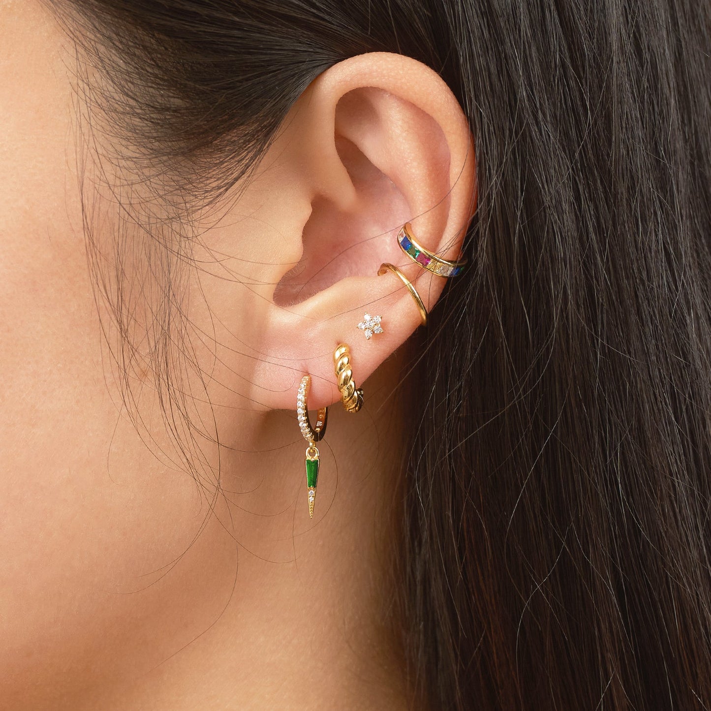 Spike Green CZ Dangle Earrings