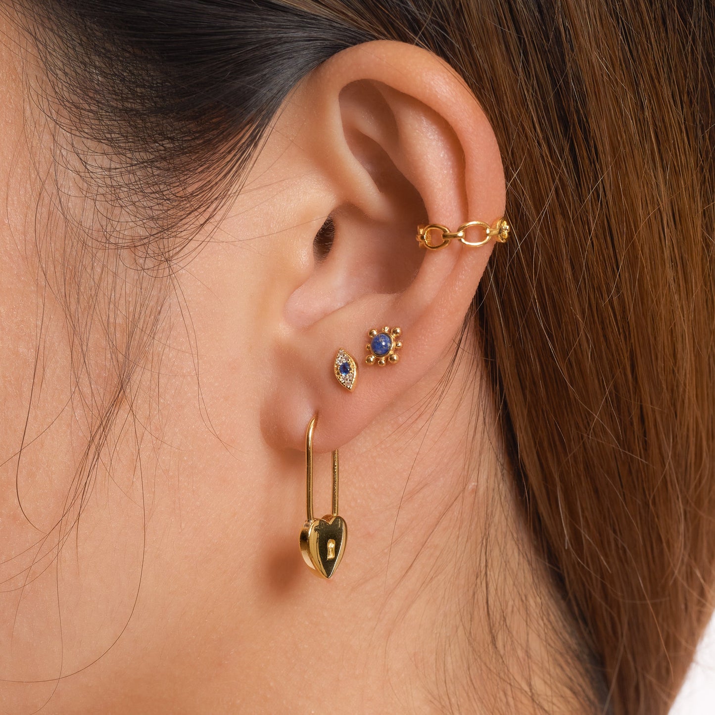 Love Lock Heart Safety Pin Earrings