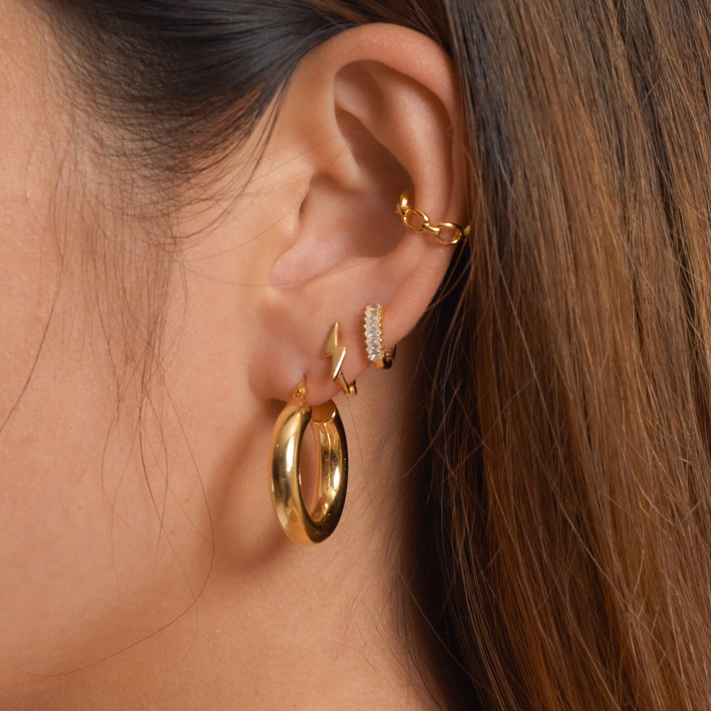 Black Baguette CZ Pave Huggie Hoop Earrings