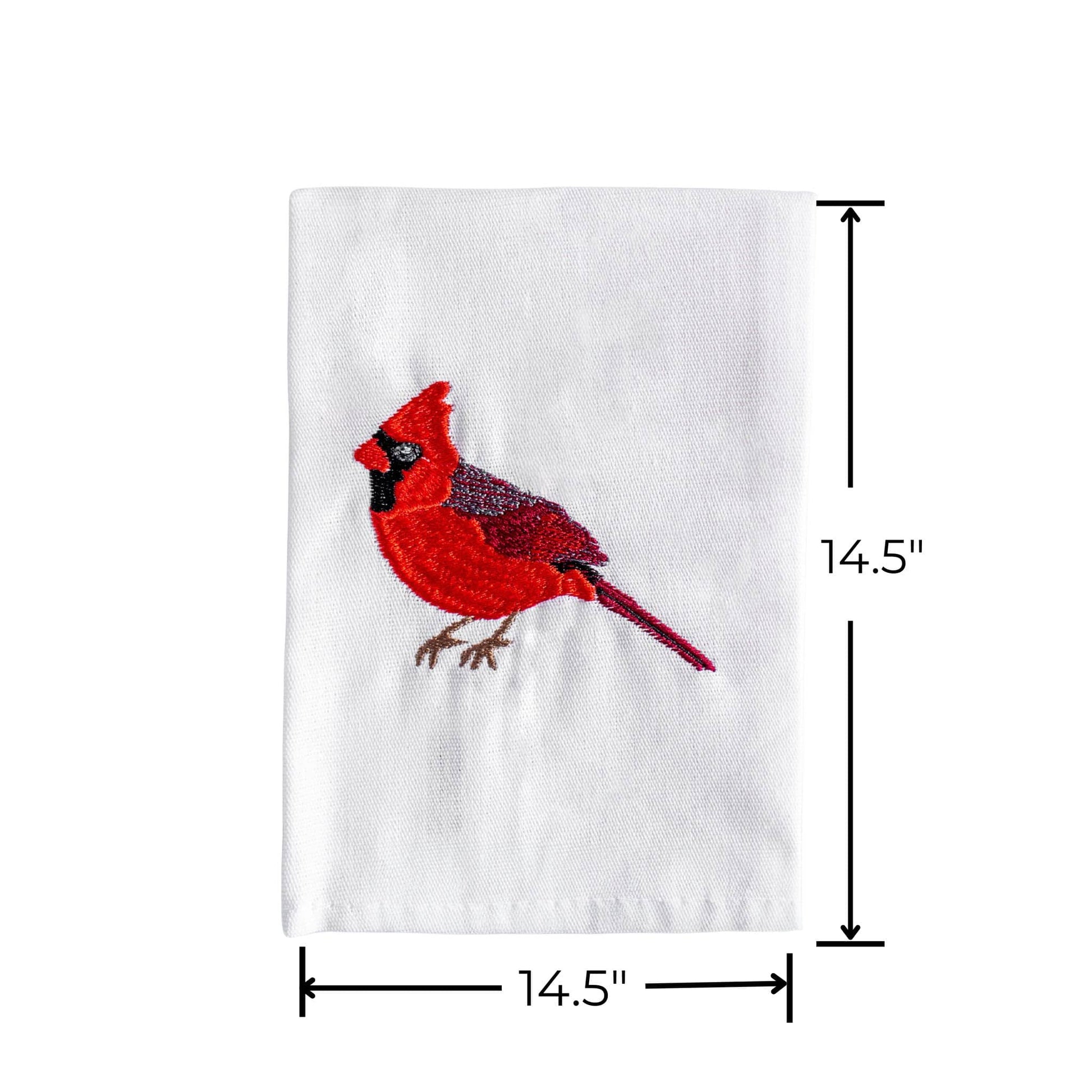 Cardinal embroidered cotton cloth napkin close-up embroidery detail