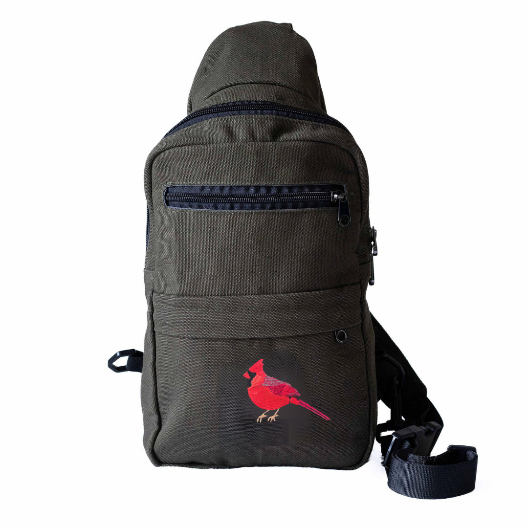 Cardinal Umoja embroidered canvas crossbody sling bag in green — Ecodunia #color_green