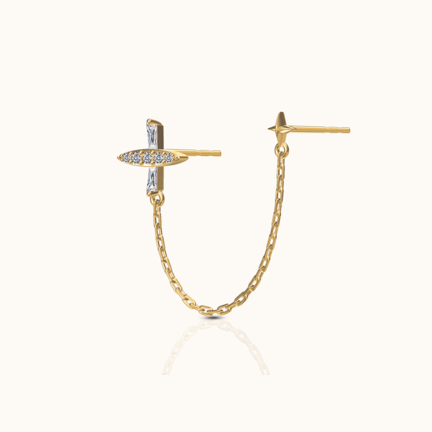 Celestial Star and Trapezoid CZ Cross Double Stud Chain Dangle Earring