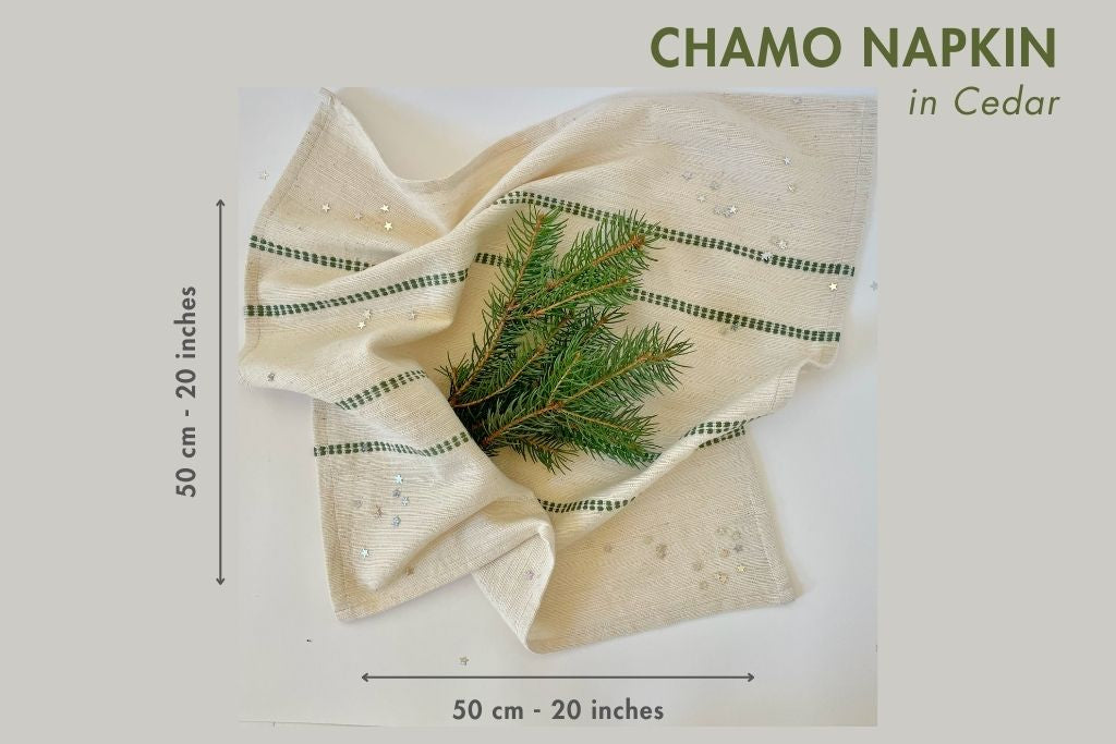 Chamo napkin in Cedar with dimensions