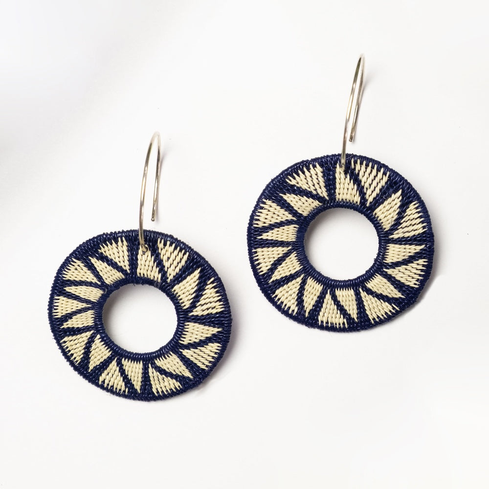 Navy Round Earrings-TAVWE