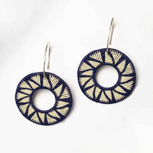 Navy Round Earrings-TAVWE