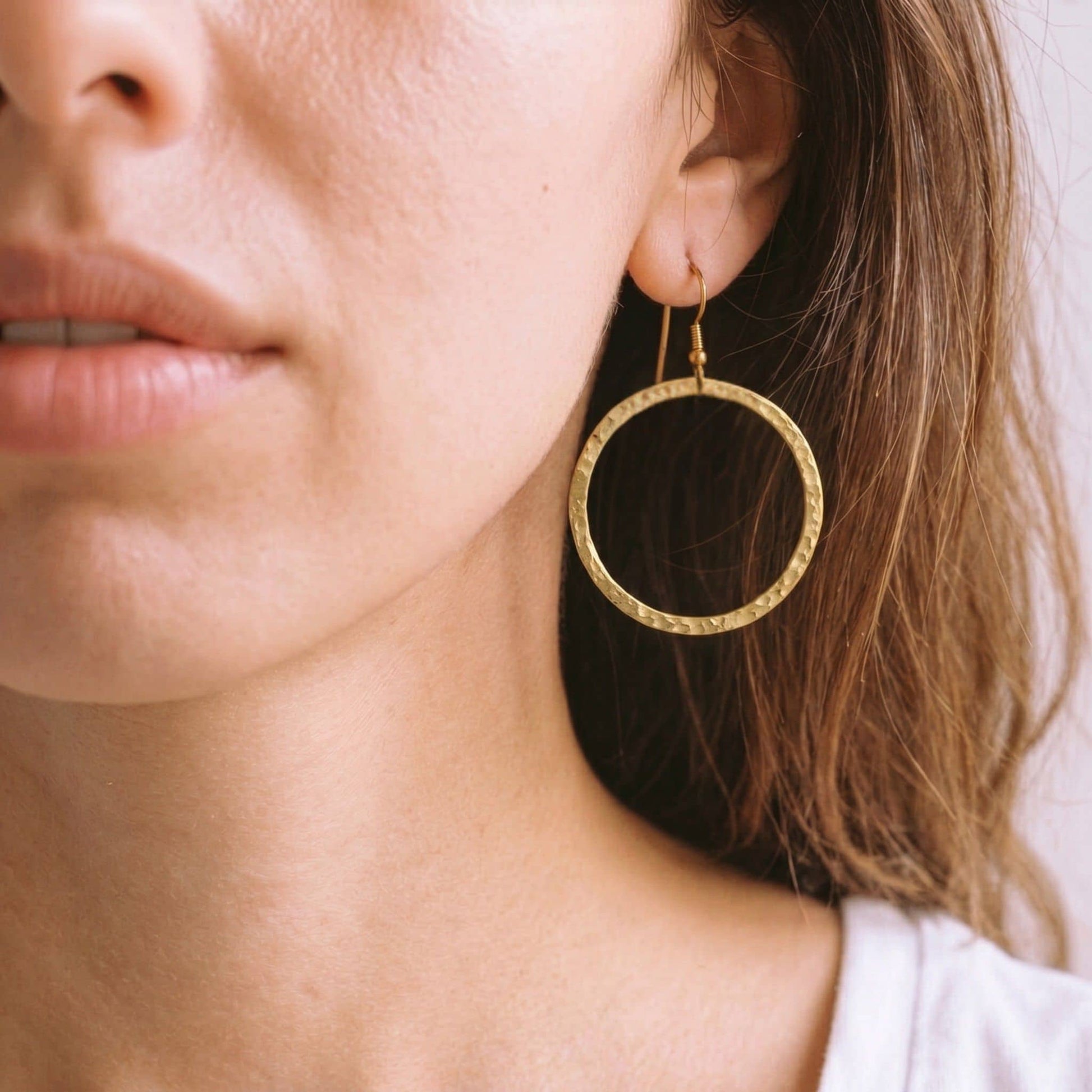 Circle Hoop Brass Earrings for Women | Sura #design_hammered