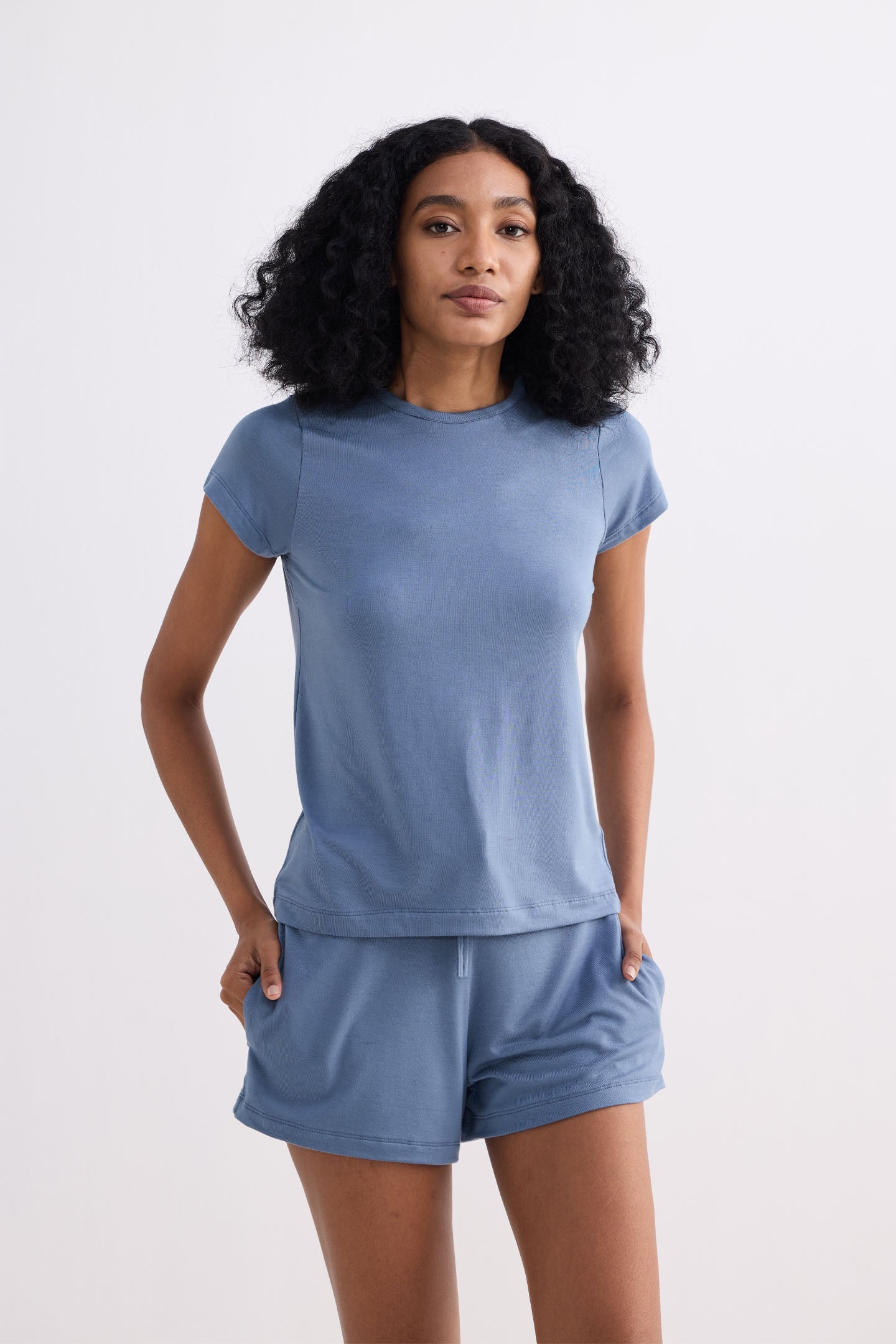Essential Short Sleeve Tee in Blue Front