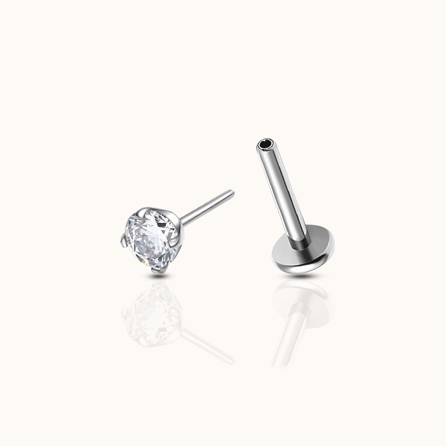 Classic White CZ 3mm Threadless Labret Titanium Flat Back Earring