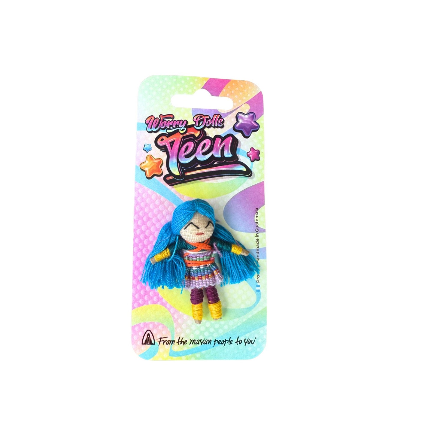 Color Pop Teen Guatemalan Worry Dolls Set of 24 with Stand