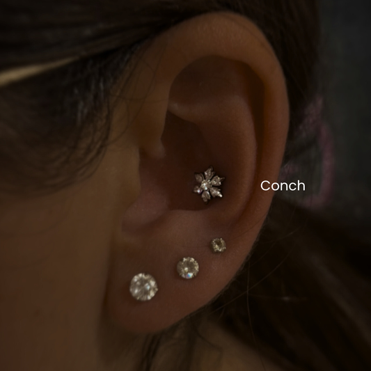 Snowflake Black CZ Threadless Labret Titanium Flat Back Earring