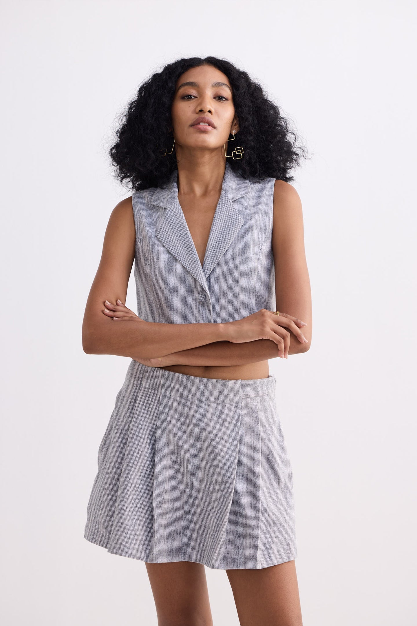 Cotton Tweed Skort in Grey Front