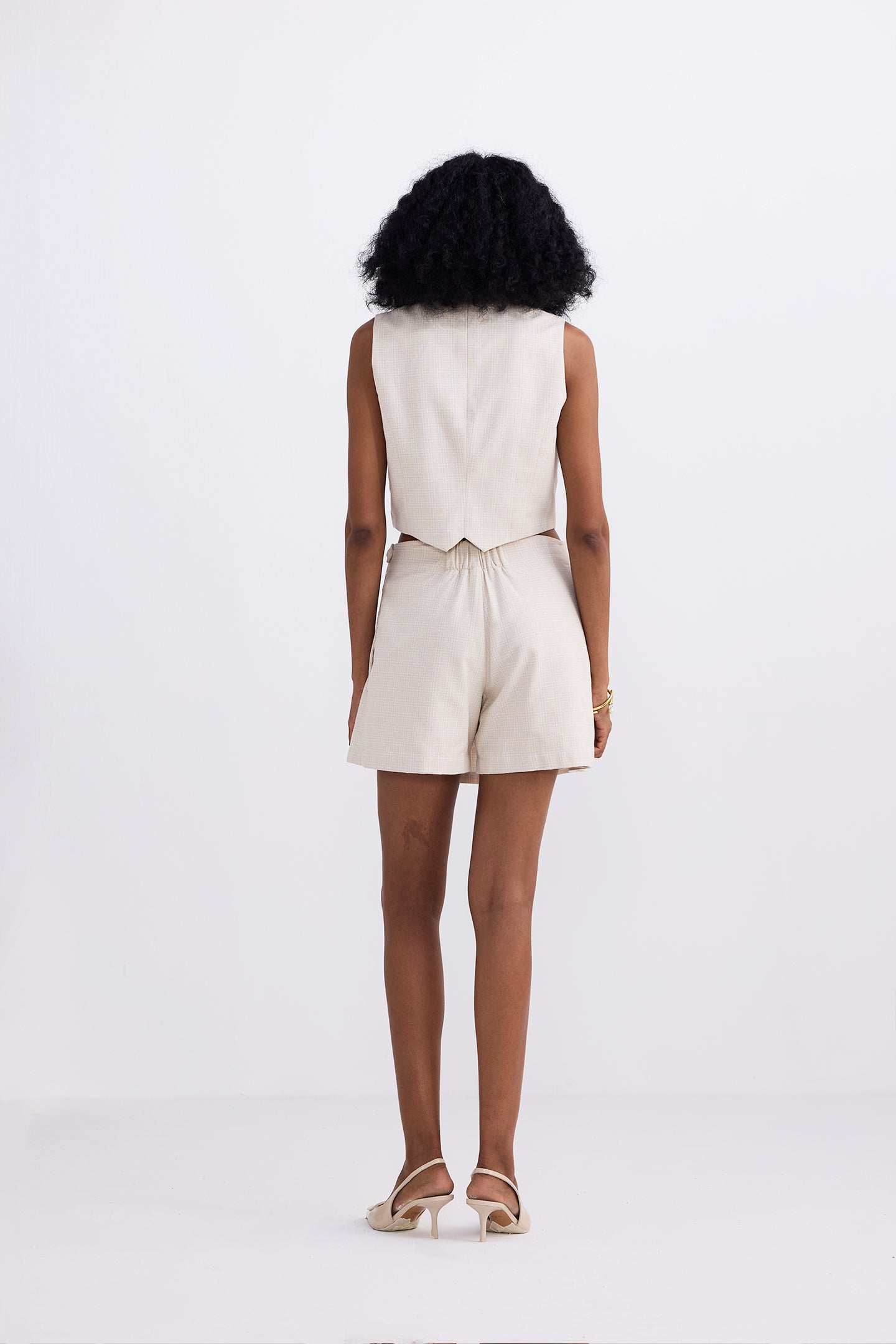 Cropped Cotton Tweed Vest Set in Cream Back
