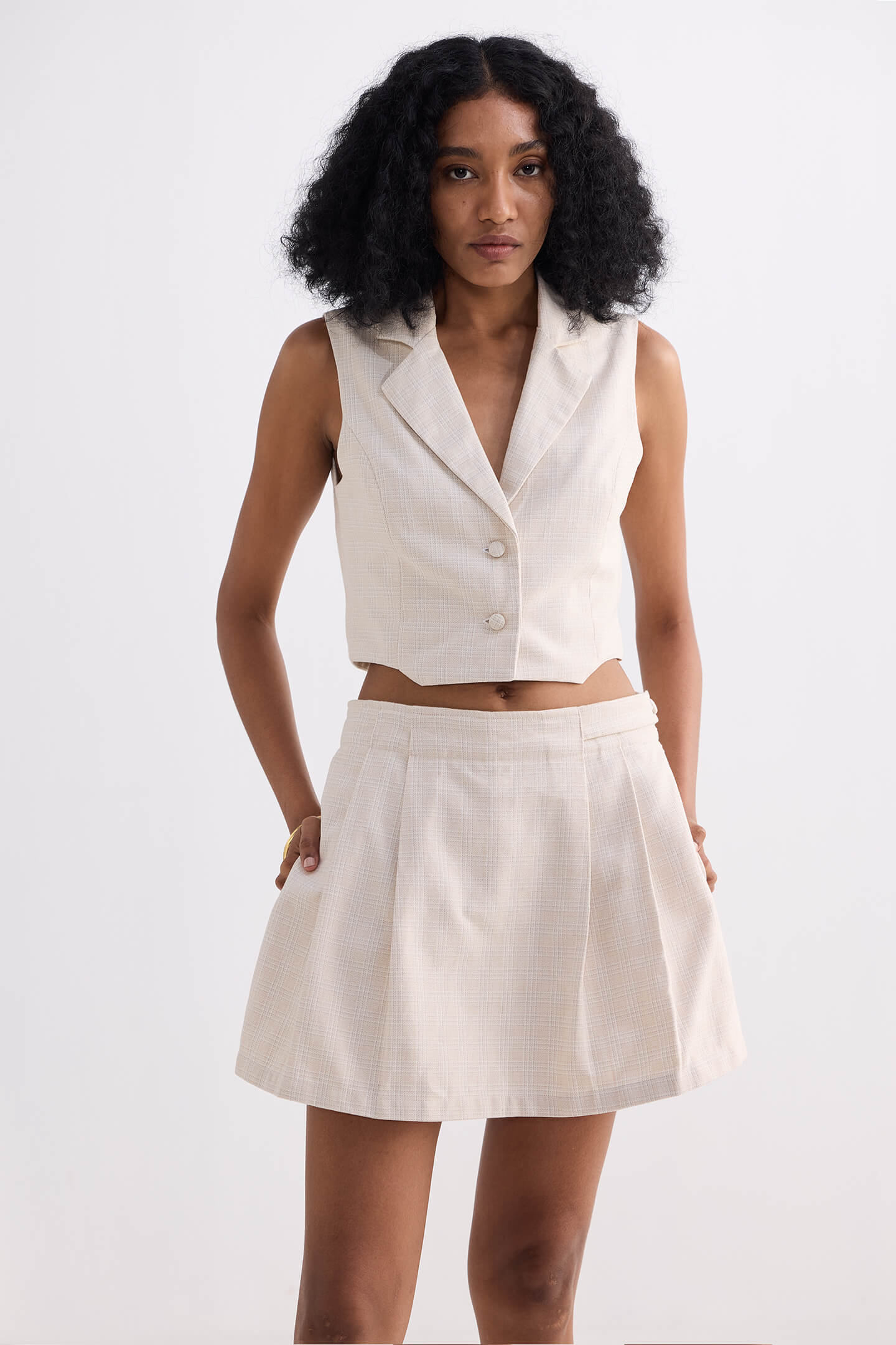 Cotton Tweed Skort in Cream Front