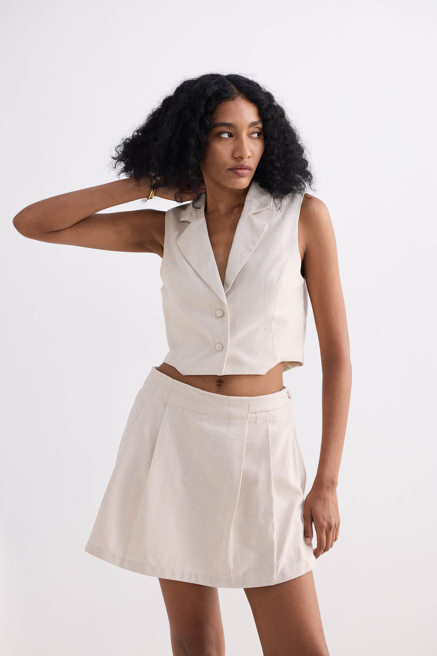 Cotton Tweed Skort in Cream Moodshot