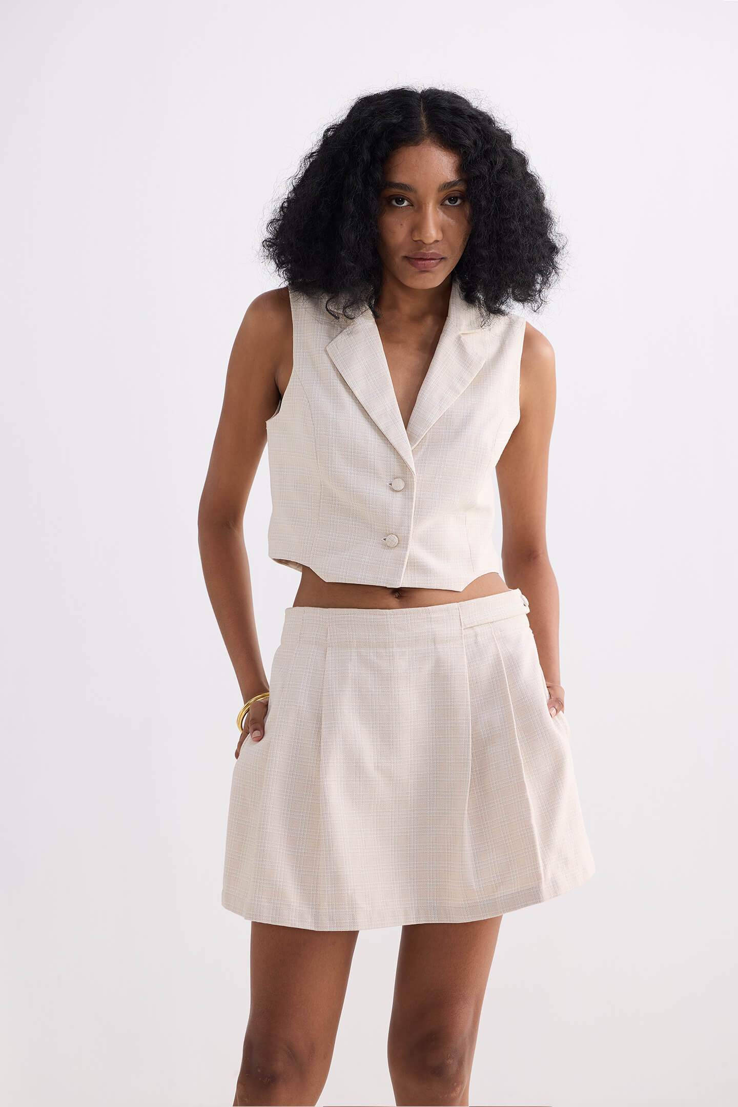 Cotton Tweed Skort in Cream Front