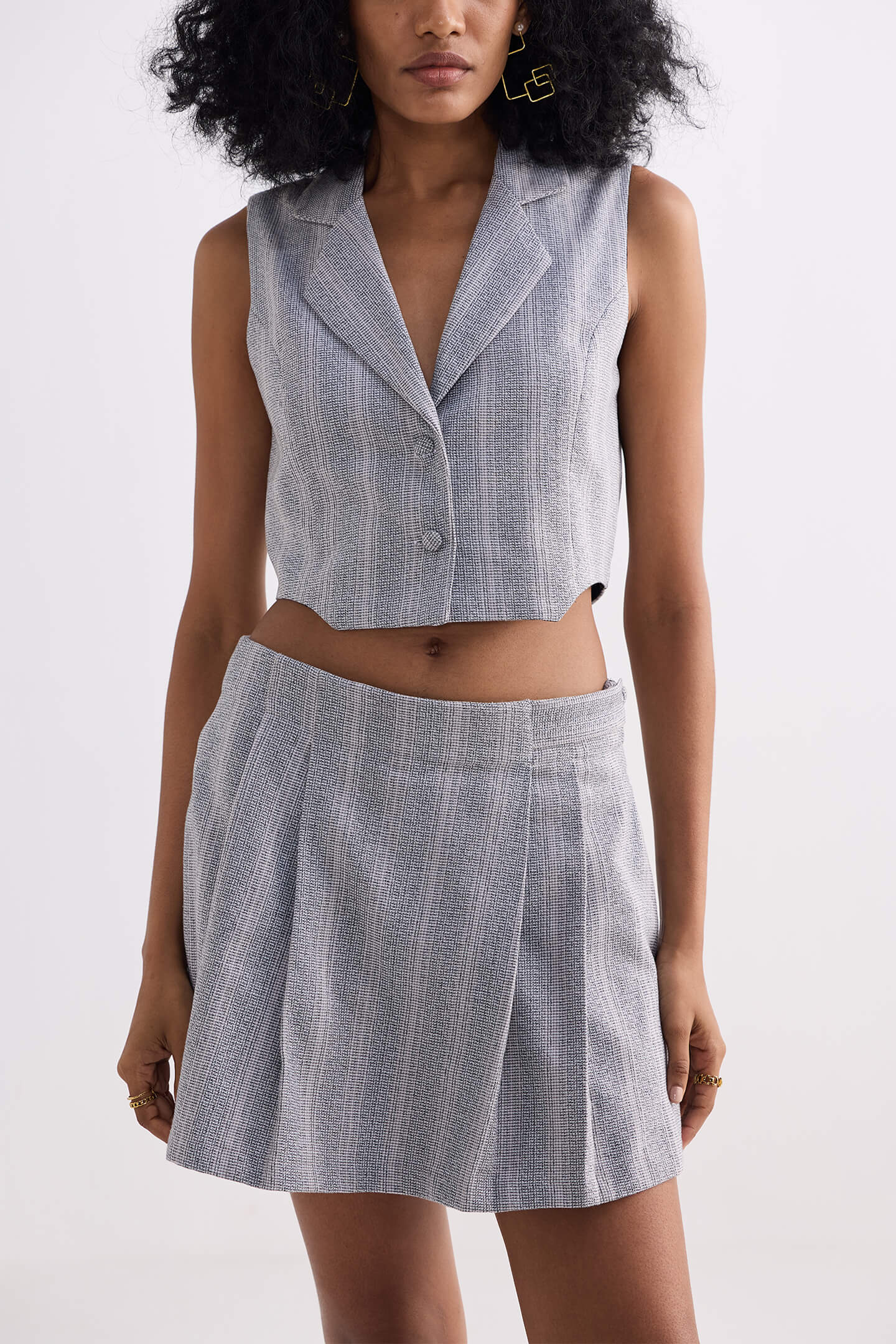 Cotton Tweed Skort in Grey Closeup