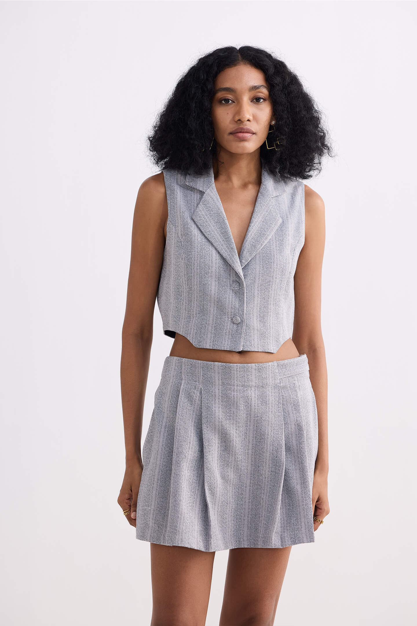 Cotton Tweed Skort in Grey Front