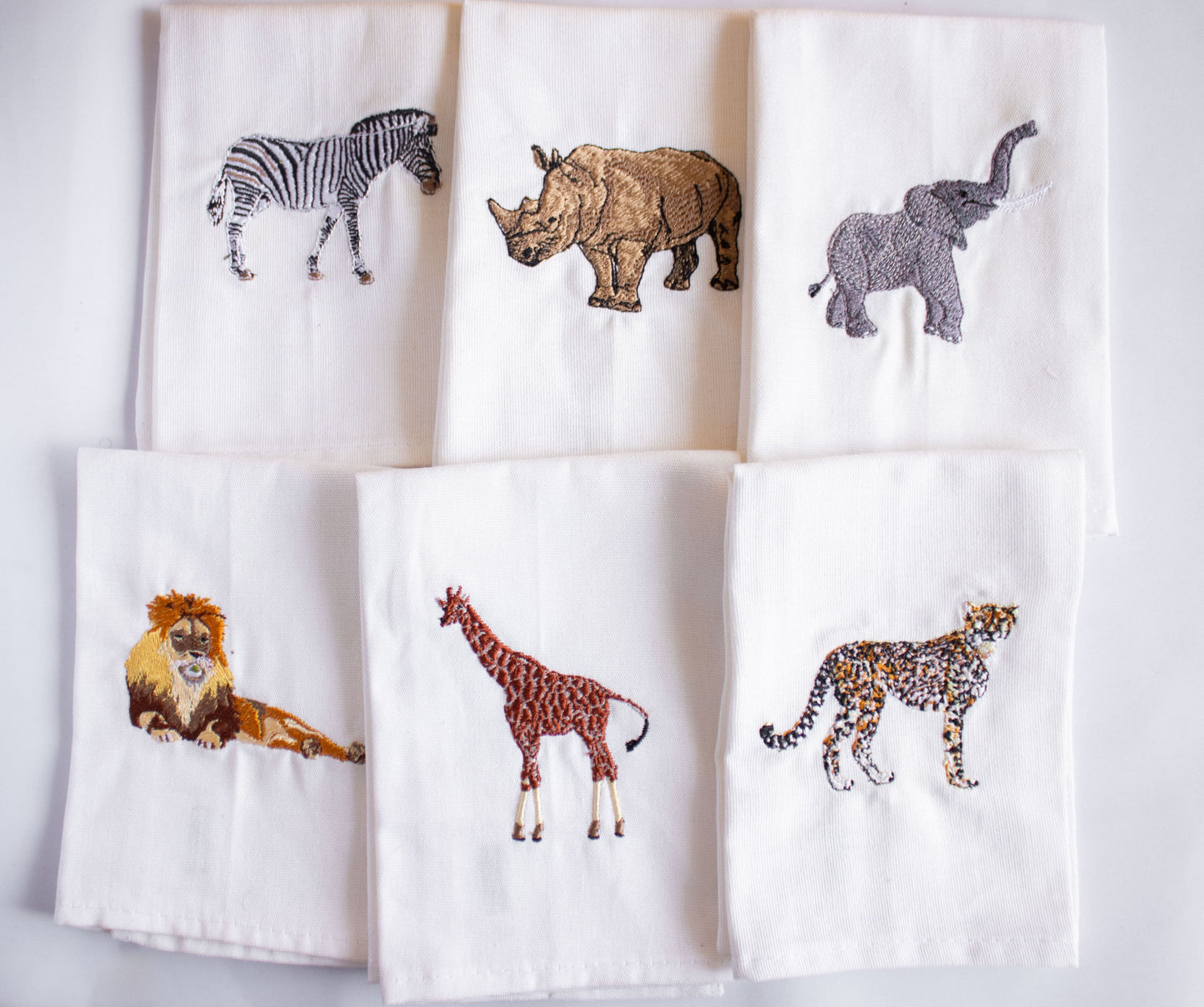 Lion embroidered handmade cotton kitchen napkin detail