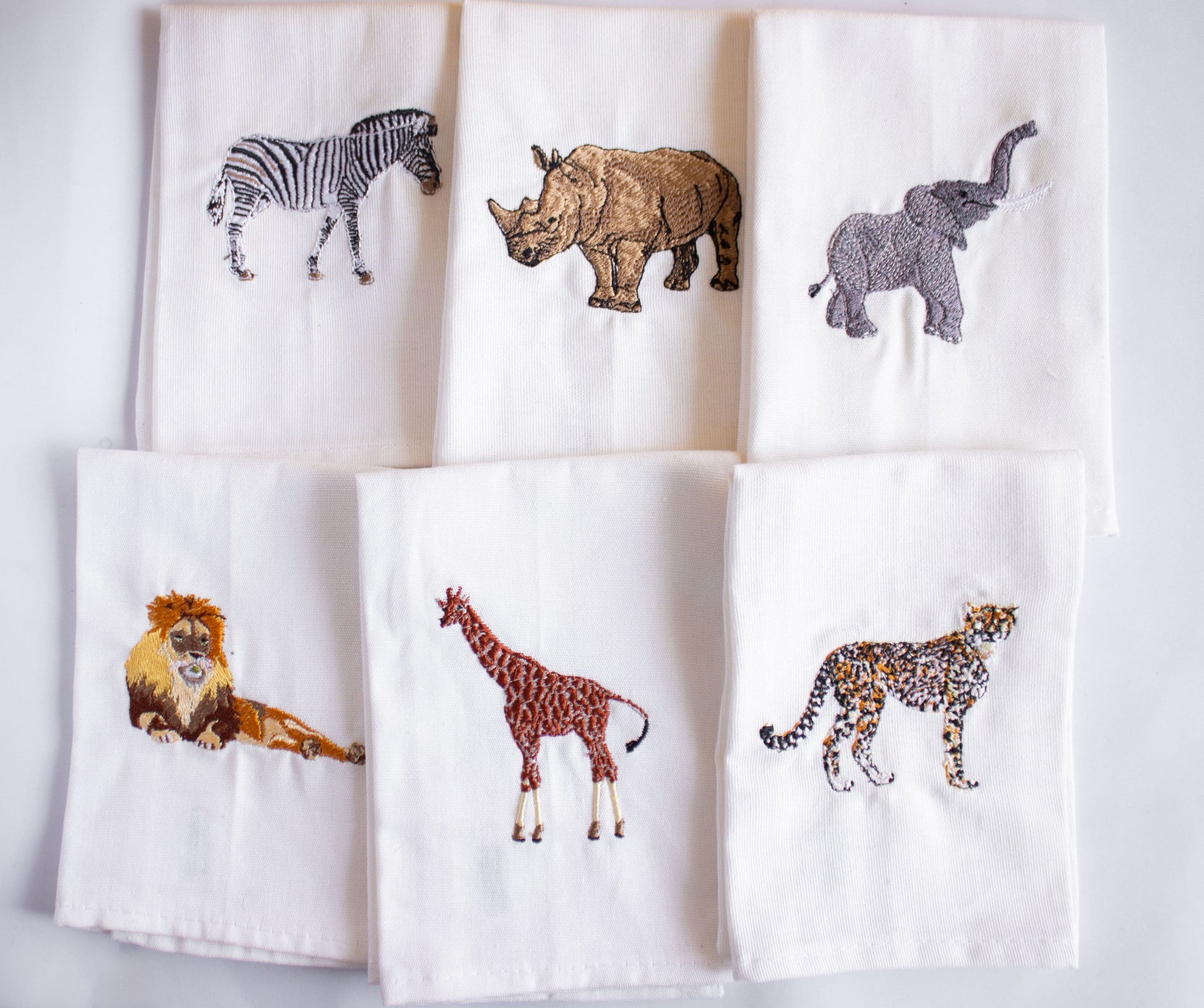 Lion embroidered handmade cotton kitchen napkin detail