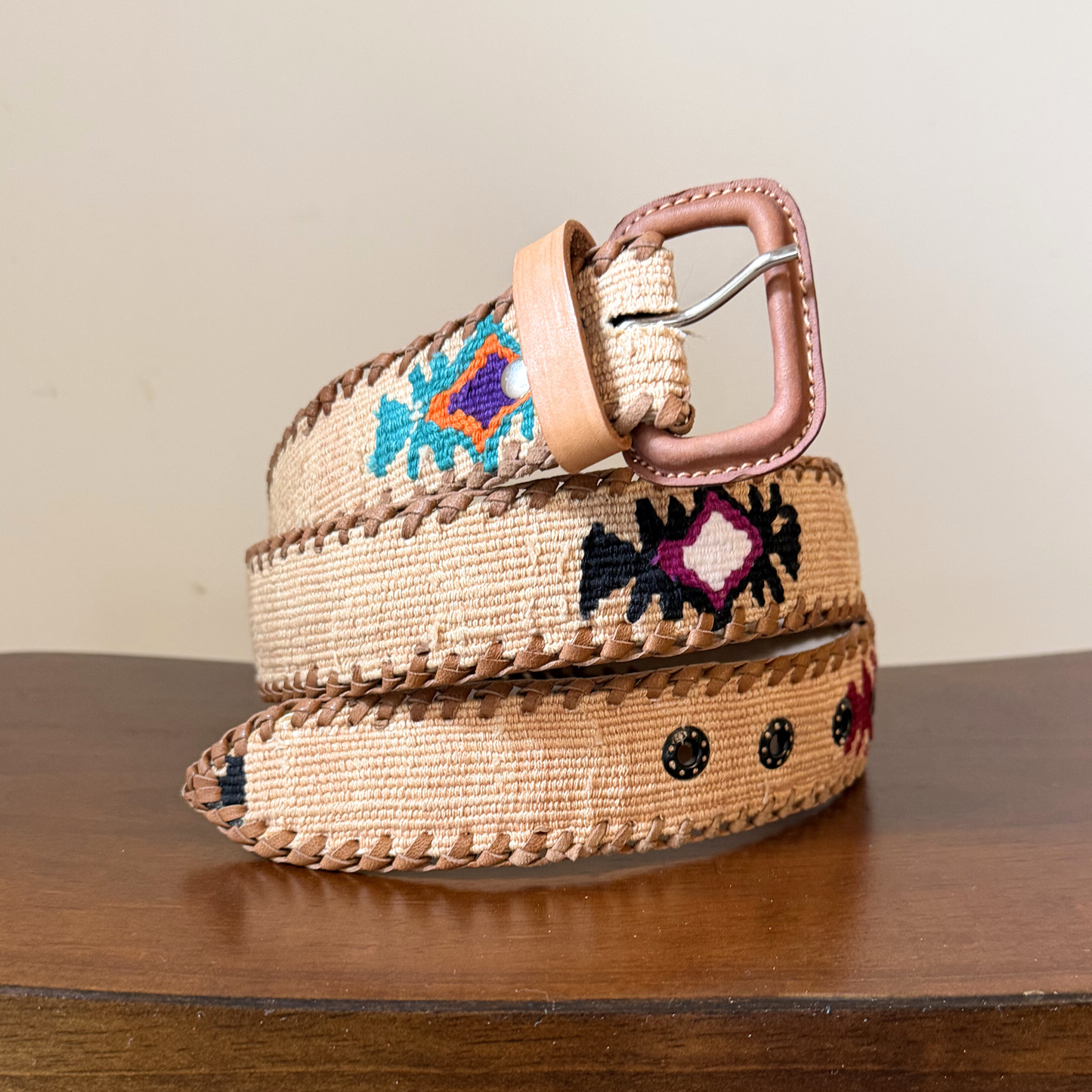 Cream Handwoven Guatemalan Whip-Stitched Belt