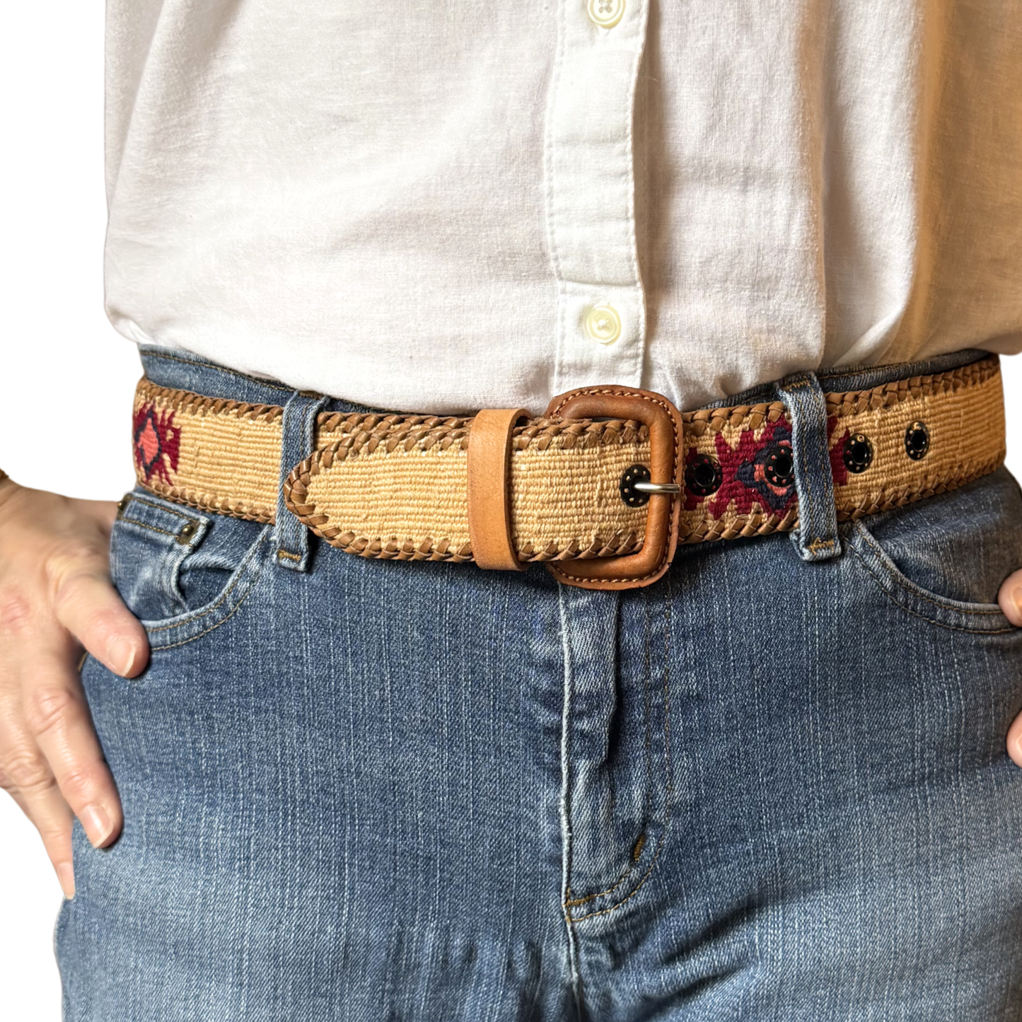 Cream Handwoven Guatemalan Whip-Stitched Belt