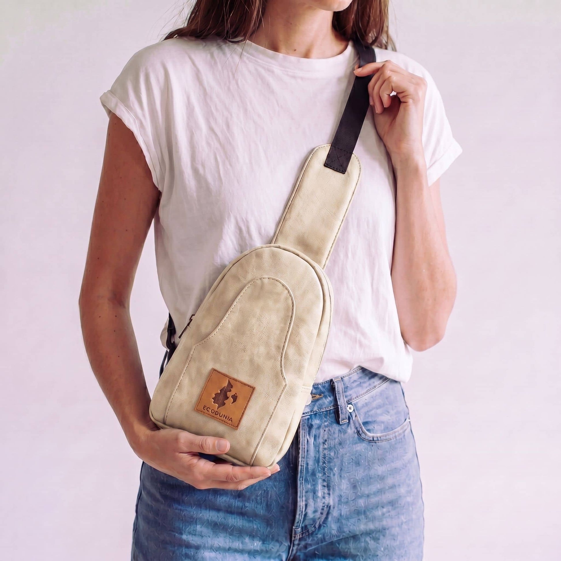 Buru cream vegan leather small crossbody sling bag #color_cream