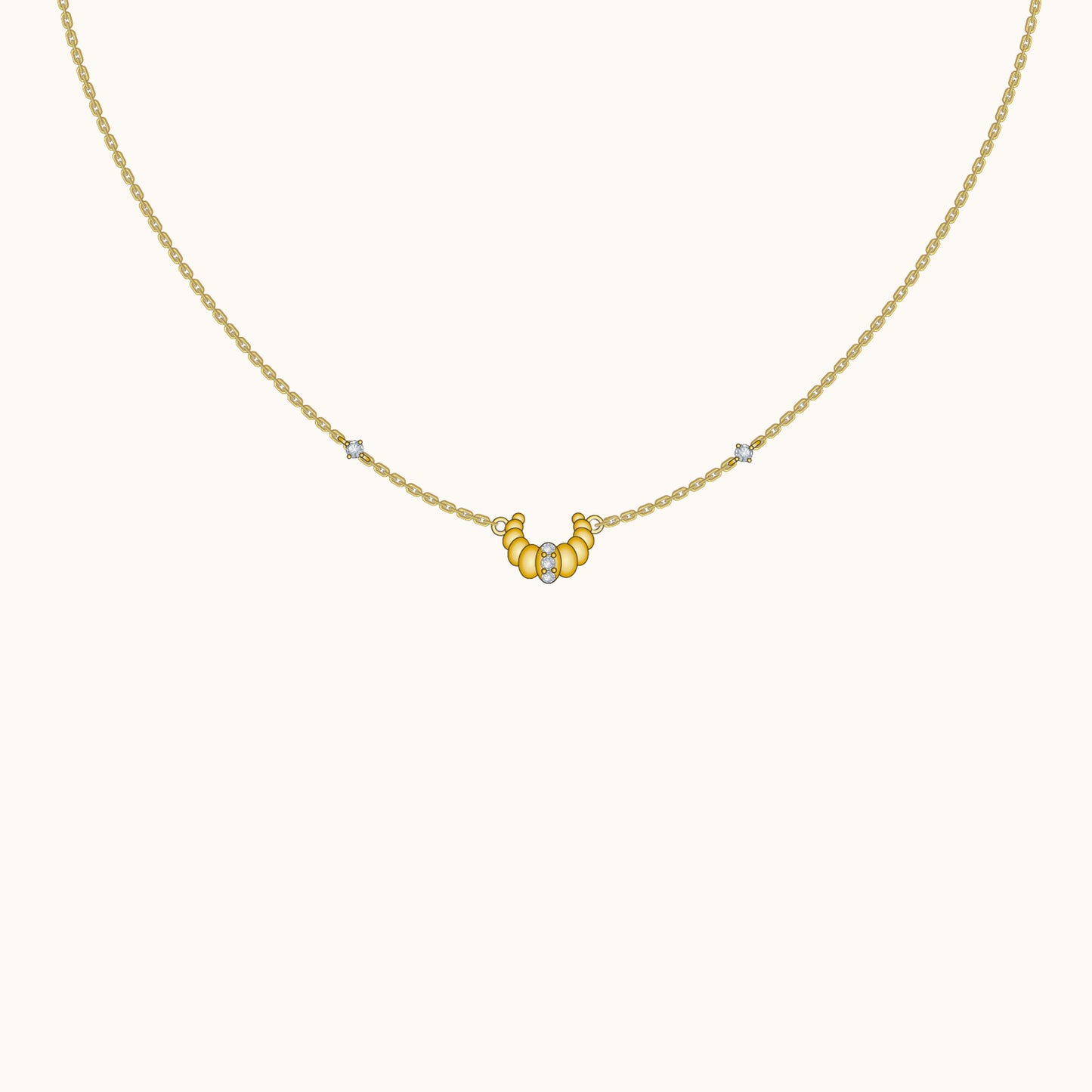 Croissant Dainty CZ Dome Pendant Necklace