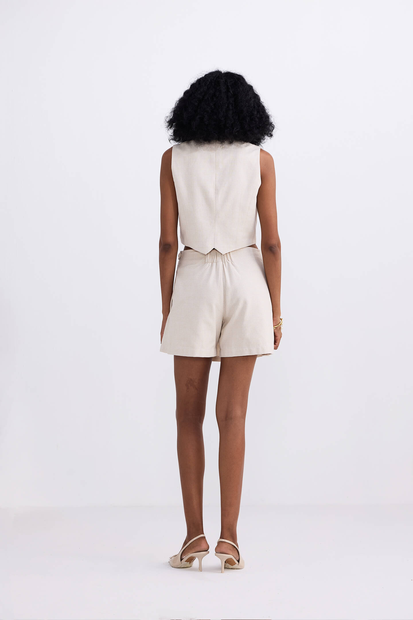 Cropped Cotton Tweed Vest in Cream Back
