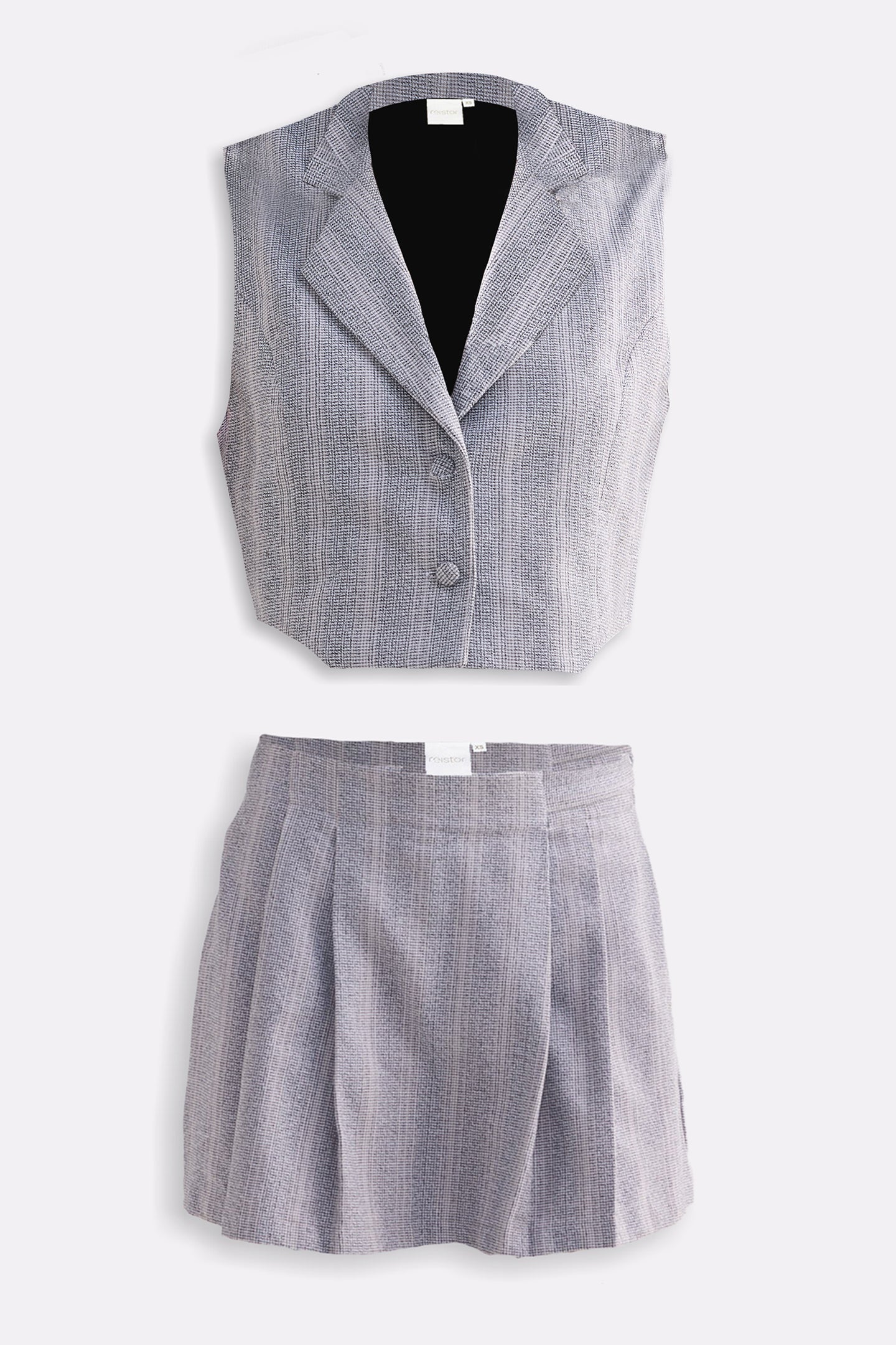 Cropped Cotton Tweed Vest Set in Grey