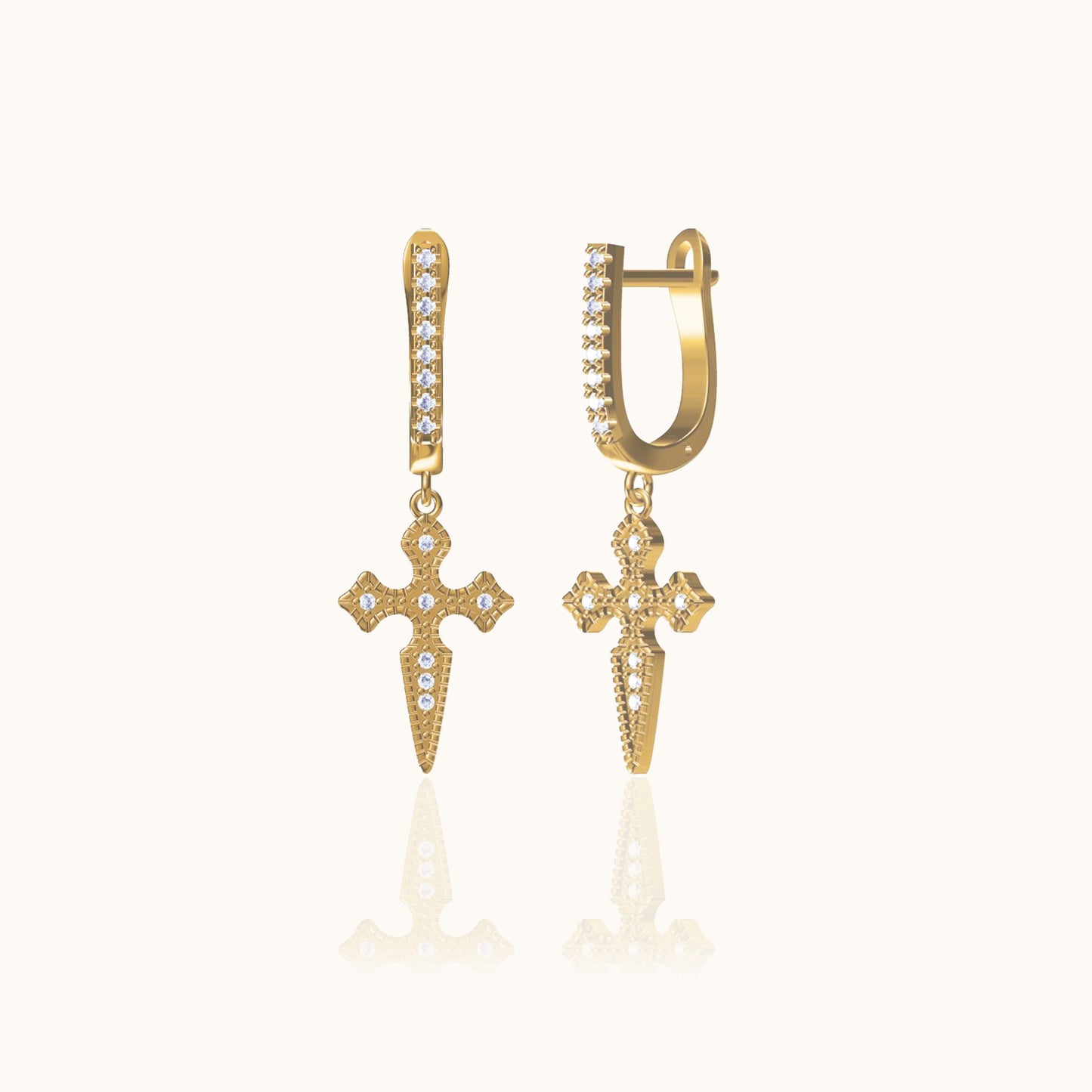 Cross CZ Gothic Latch Back Earrings