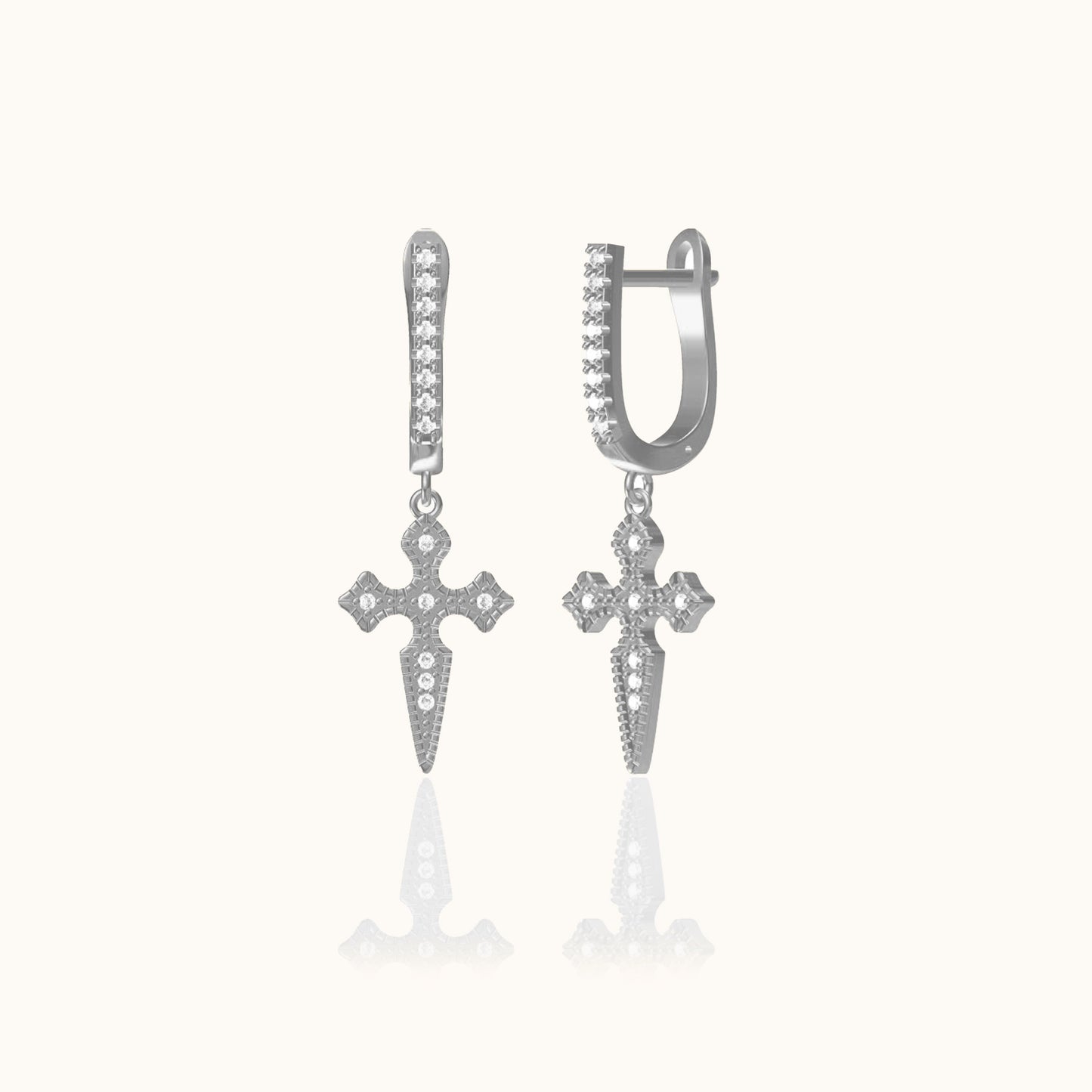 Cross CZ Gothic Latch Back Earrings