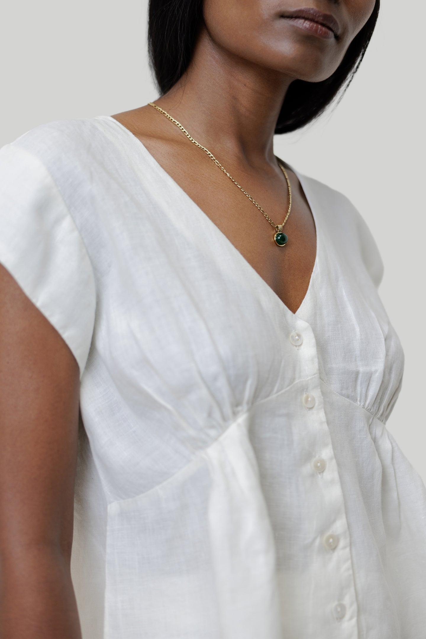 Deep V-neck short off-white top 05