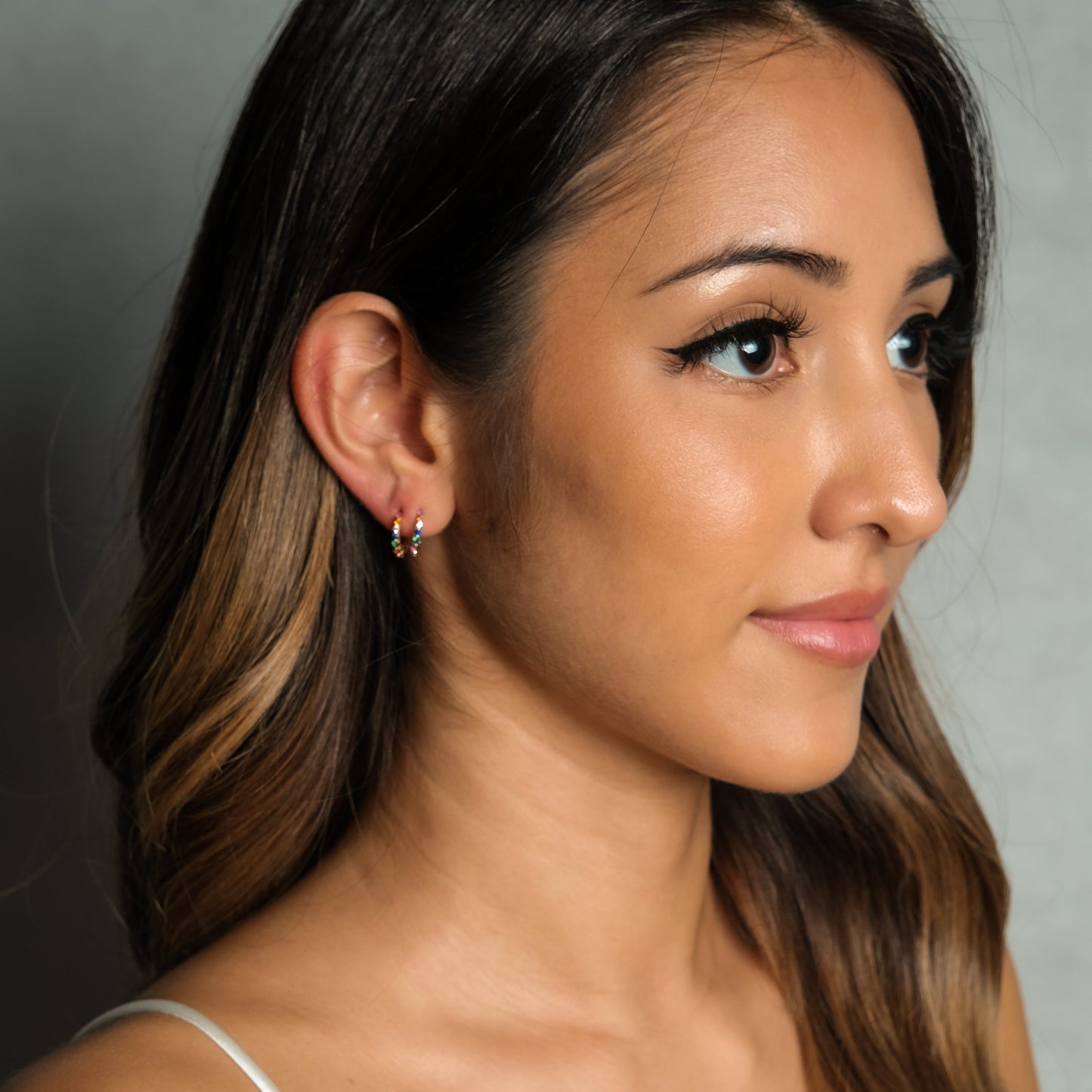 Multicolored Rainbow CZ Tiny Hoop Earrings