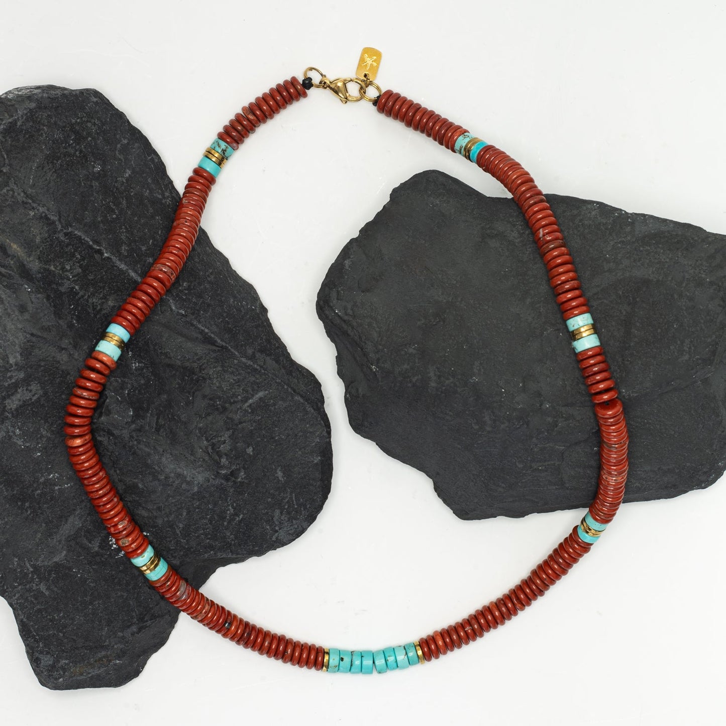 Nomadic Turquoise & Red Jasper Rope Beaded Necklace