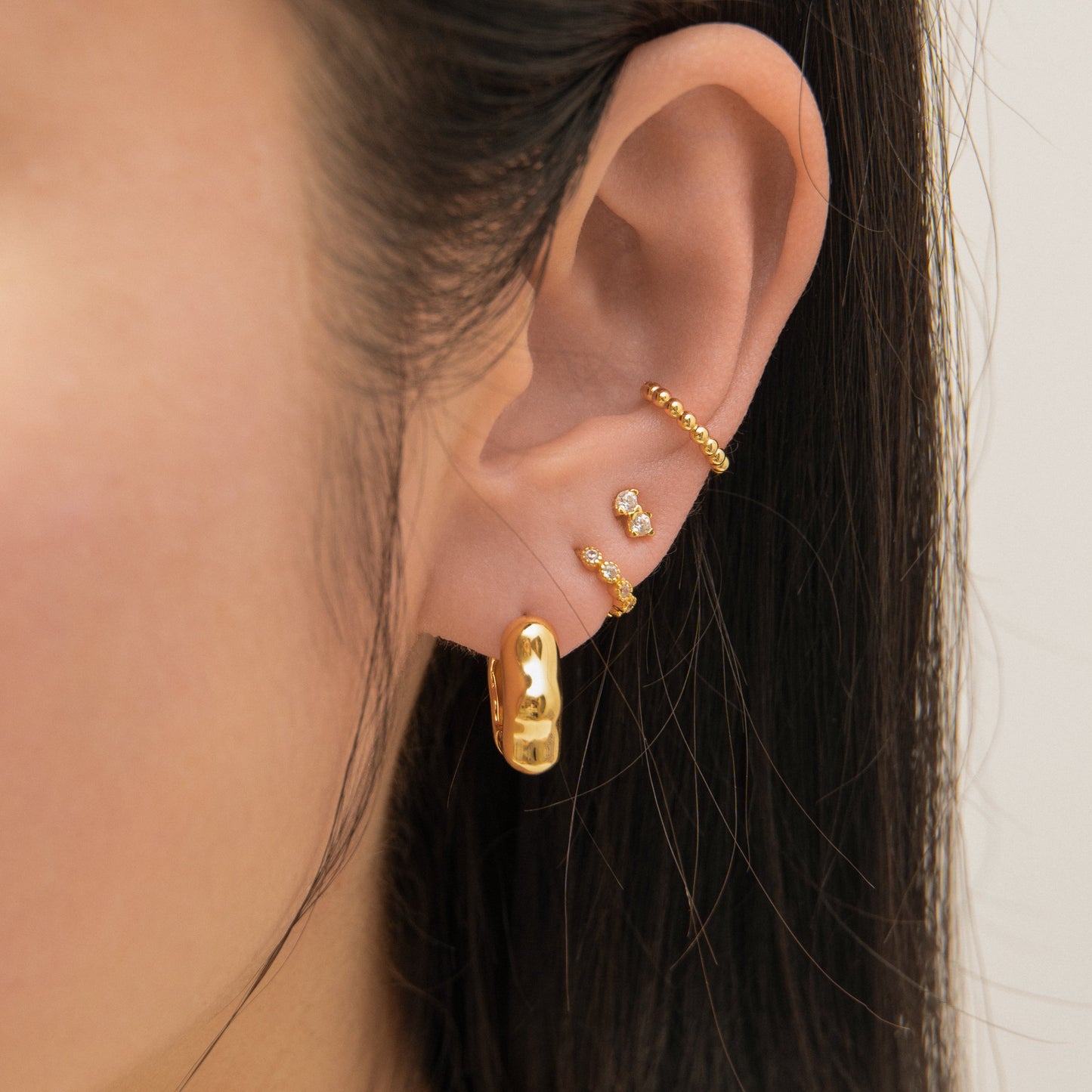 Floral Hexagon Chubby Hoop Earrings