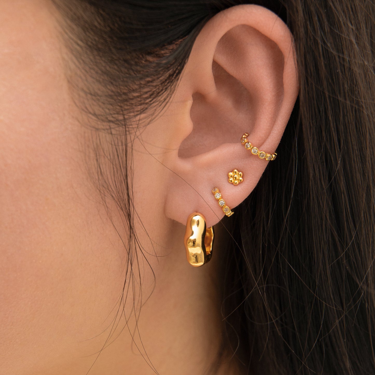 Crystal White CZ Bezel Set Bead Mini Hoop Earrings
