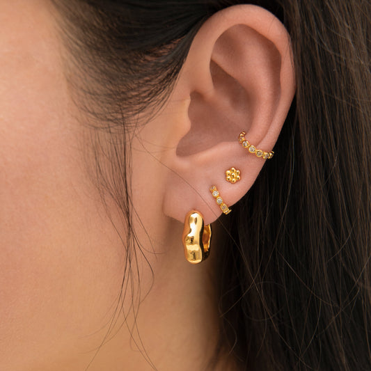 Floral Hexagon Chubby Hoop Earrings