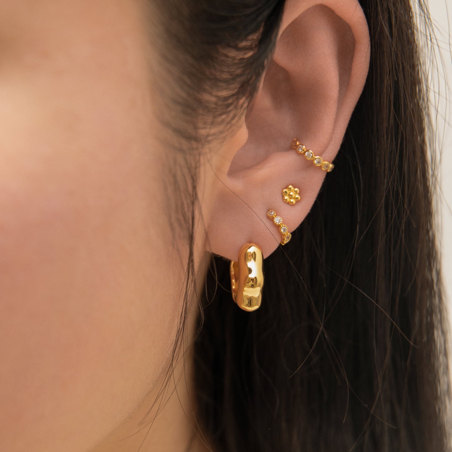Floral Hexagon Chubby Hoop Earrings