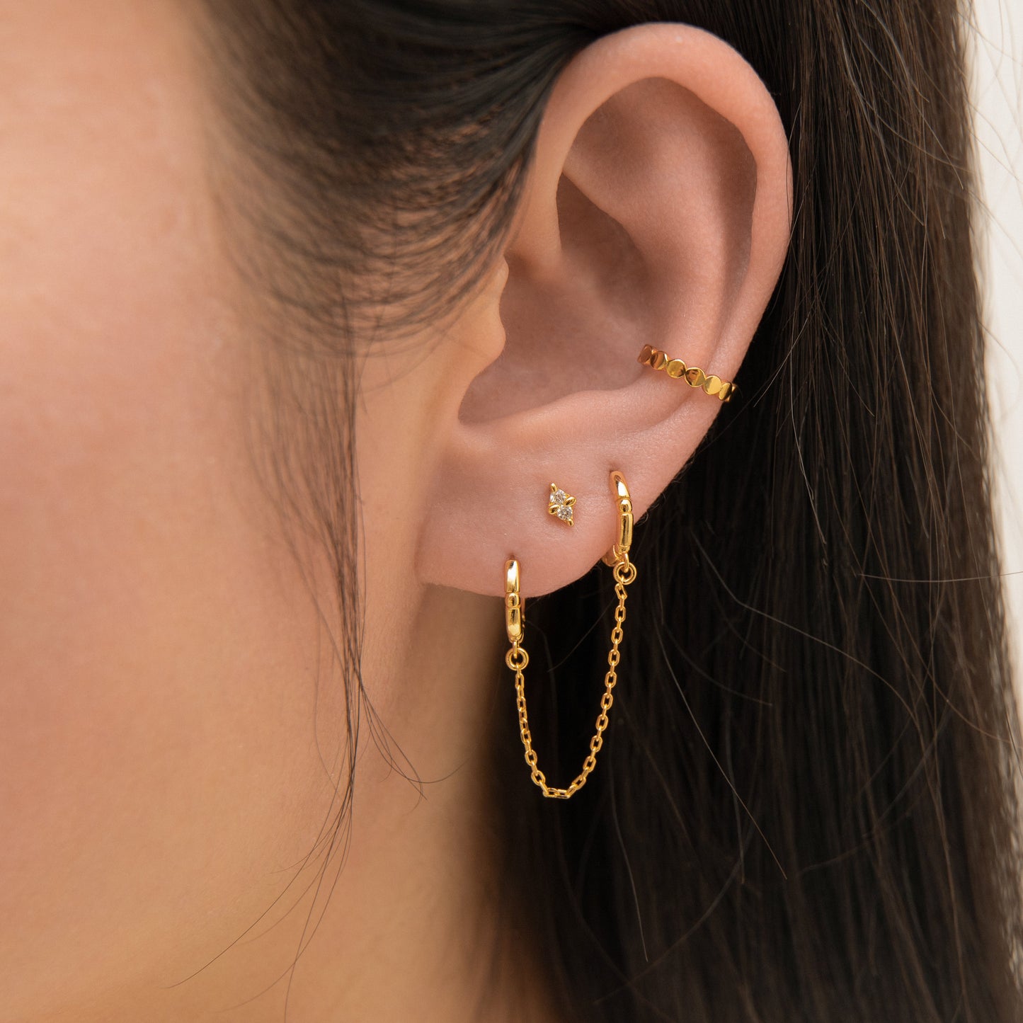 Single Bead Double Hoop Chain Earring