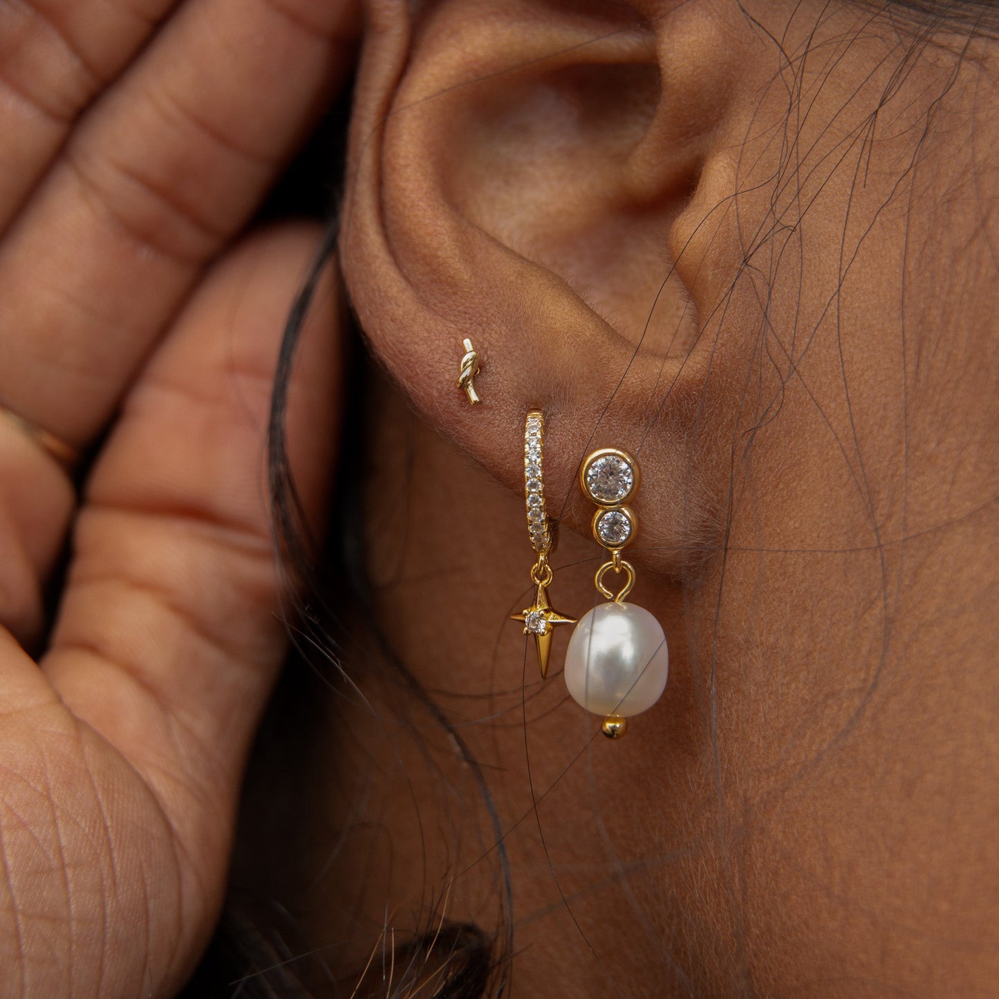 Celestial Star Crossed CZ Dangle Hoop Earrings