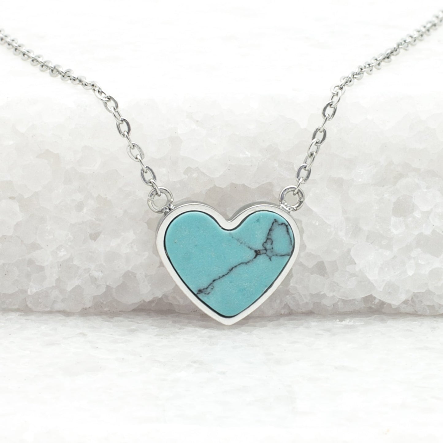 Beautiful silver chain necklace with blue marble heart pendant, silver heart necklace for women, sustainable fair trade jewelry for women