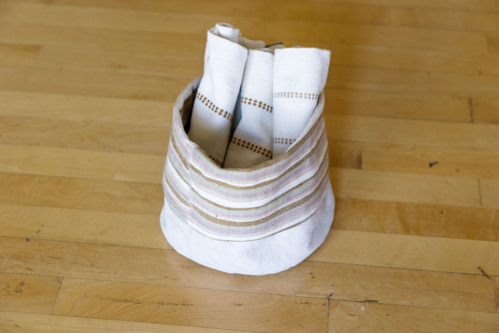 Dabo Fabric Basket with Sodo Napkins in Bronze Inside