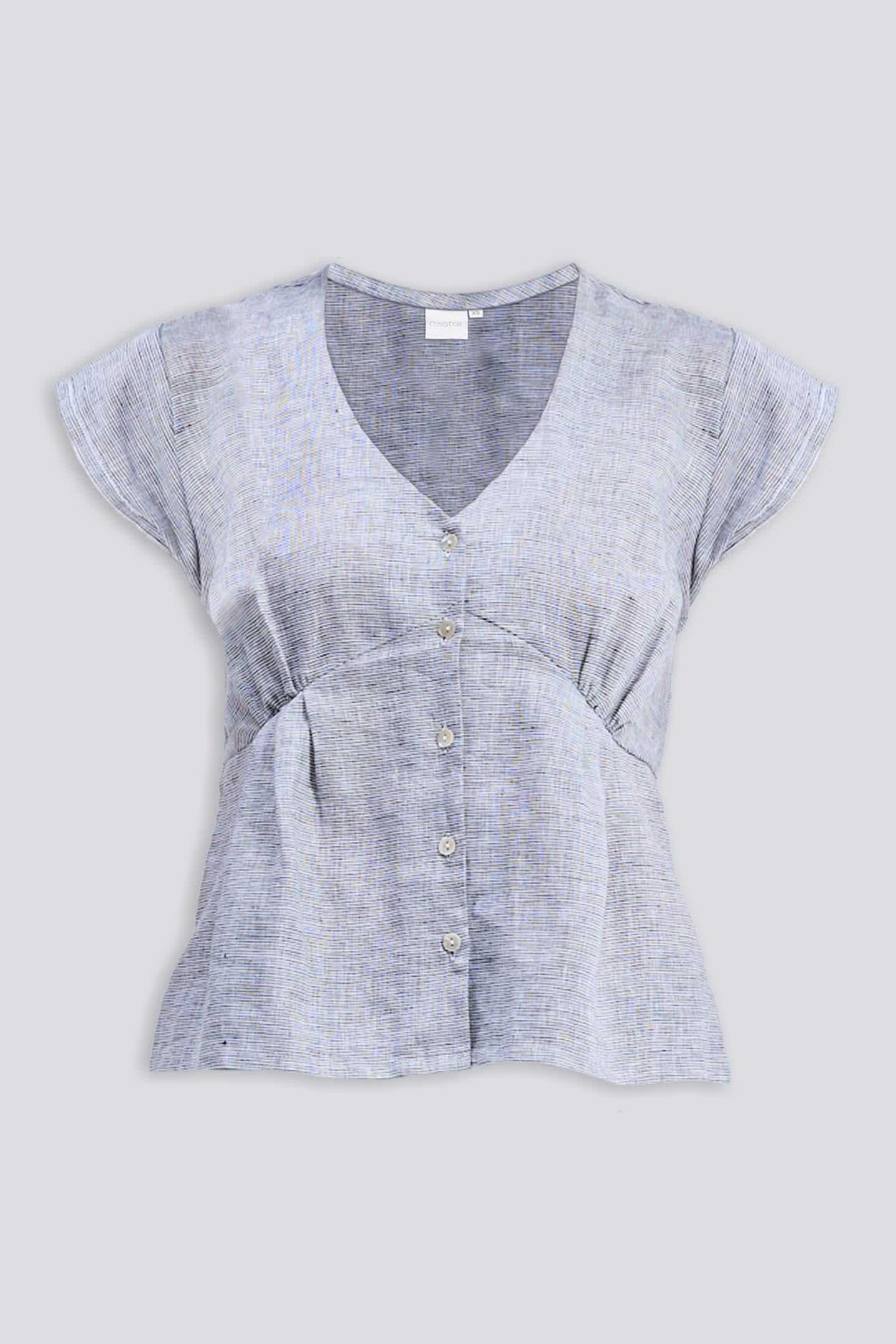 Deep V-neck short top in Linen Stripes Flat Lay